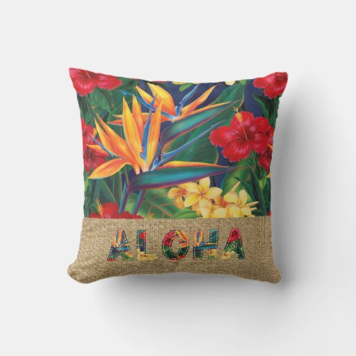 Tropical Paradise Hawaiian Floral Faux Appliqu Outdoor Pillow