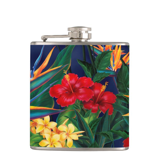 Tropical Paradise Hawaiian Floral Flask (Front)