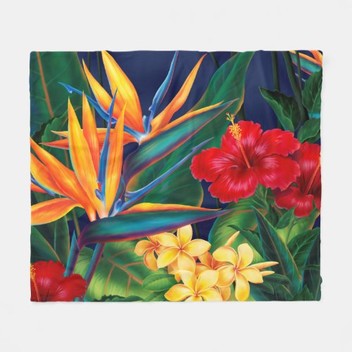 Tropical Paradise Hawaiian Floral Fleece Blanket