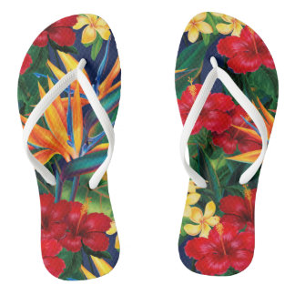Tropical Paradise Hawaiian Floral Flip Flops