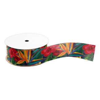 Tropical Paradise Hawaiian Floral Grosgrain Ribbon
