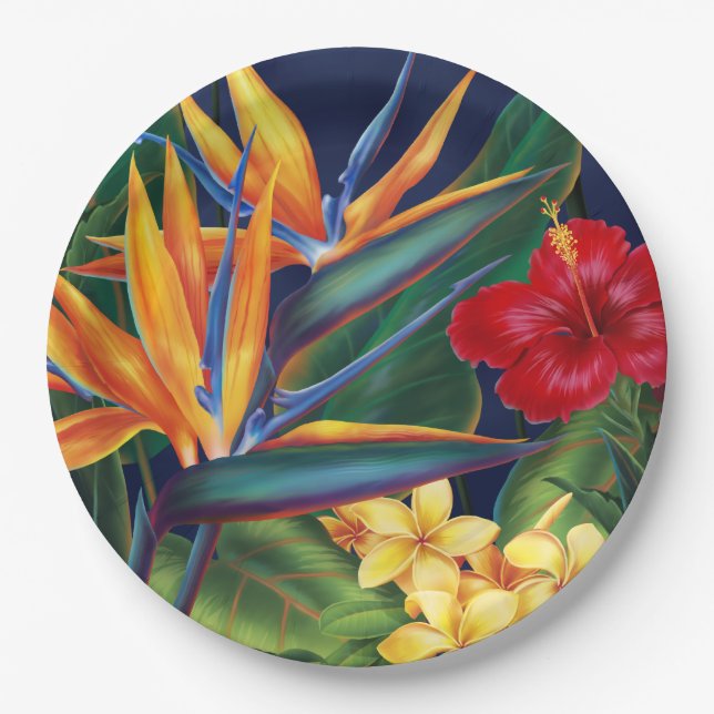 Tropical Paradise Hawaiian Floral Paper Plates (Front)