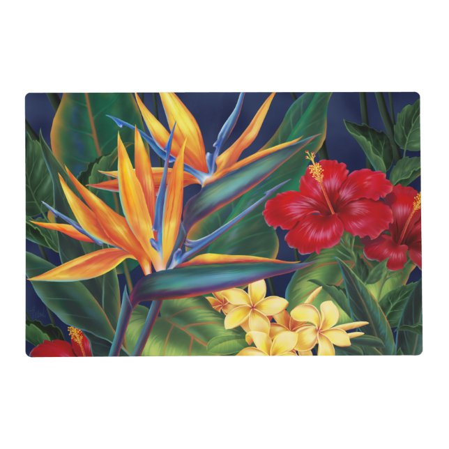 Tropical Paradise Hawaiian Floral Reversible Placemat (Front)