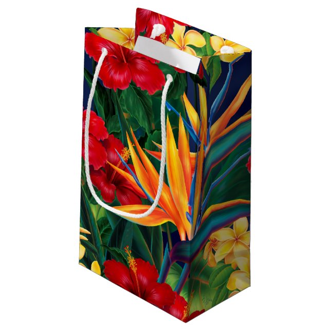 Tropical Paradise Hawaiian Floral Small Gift Bag (Back Angled)
