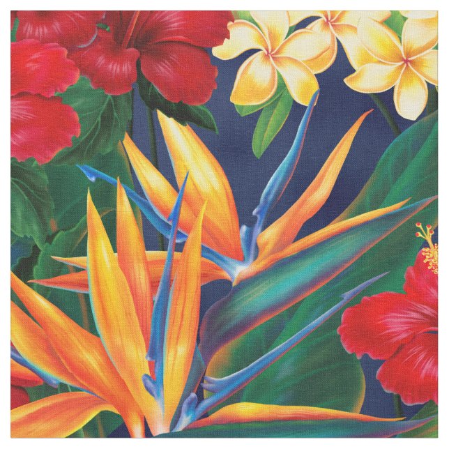 Tropical Paradise Hawaiian Floral - Small Scale Fabric (Close Up)