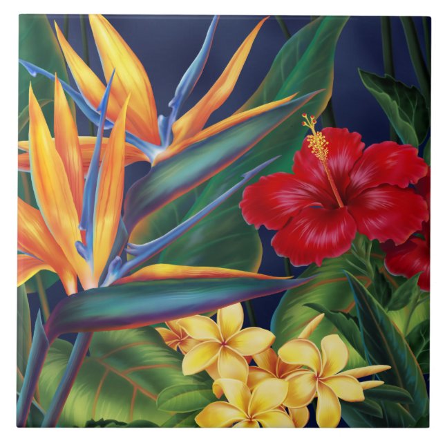 Tropical Paradise Hawaiian Floral Tiles & Trivets (Front)
