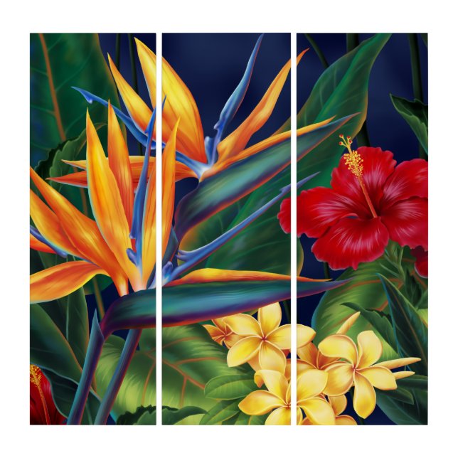 Tropical Paradise Hawaiian Floral Triptych (Front)