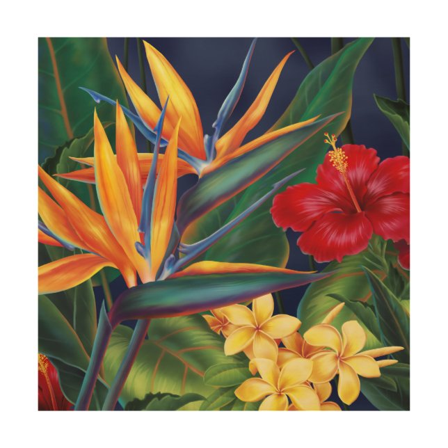 Tropical Paradise Hawaiian Floral Wood Wall Art (Front)