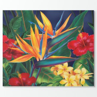 Tropical Paradise Hawaiian Floral Wrapping Paper