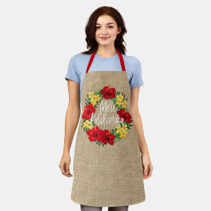 Tropical Paradise Hawaiian Holiday Wreath Burlap Apron