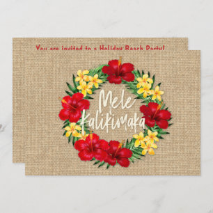 Tropical Paradise Hawaiian Holiday Wreath Burlap Invitation
