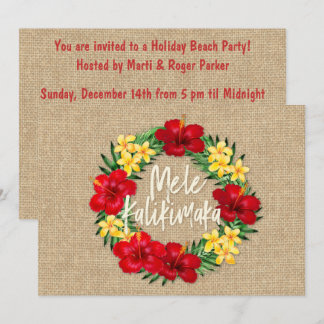 Tropical Paradise Hawaiian Holiday Wreath Burlap Invitation