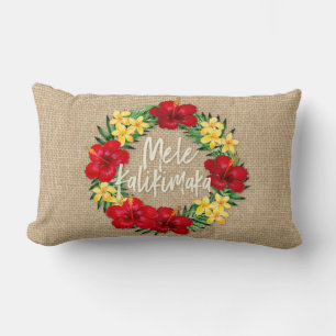 Tropical Paradise Hawaiian Holiday Wreath Reverse Lumbar Pillow