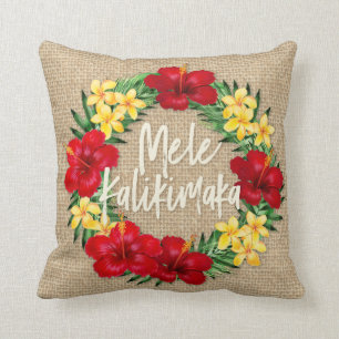 Tropical Paradise Hawaiian Holiday Wreath Reverse Throw Pillow