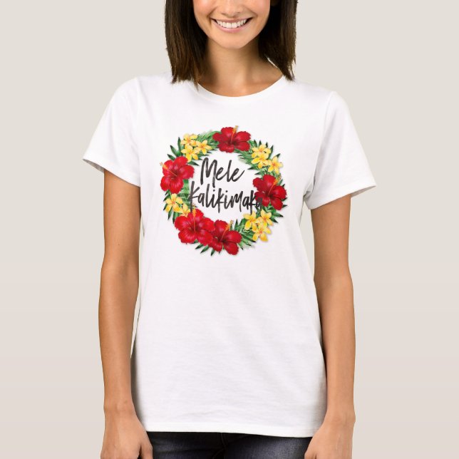 Tropical Paradise Hawaiian Holiday Wreath T-Shirt (Front)