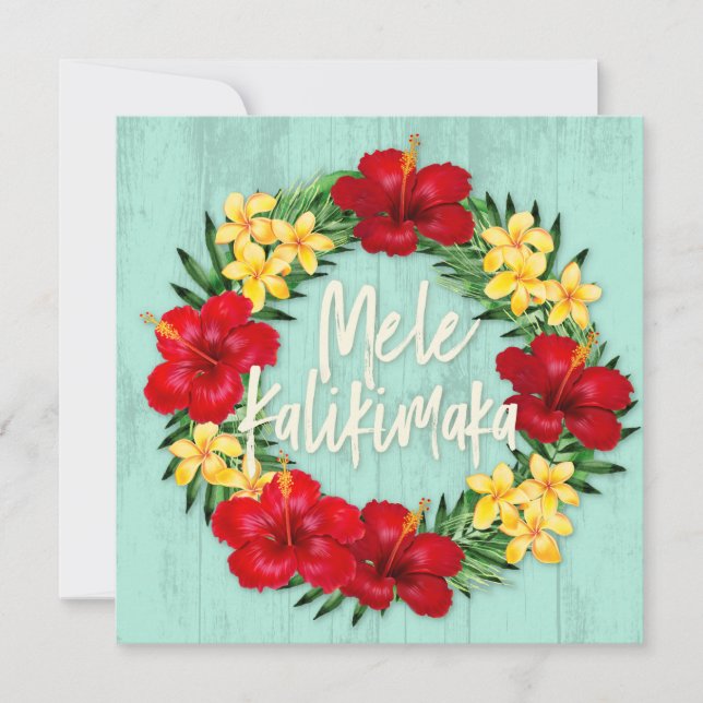 Tropical Paradise Hawaiian Holiday Wreath Wood Card (Front)