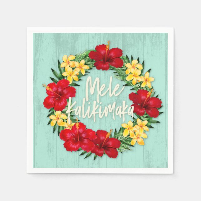 Tropical Paradise Hawaiian Holiday Wreath Wood Napkins (Front)