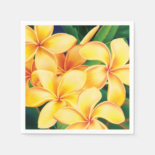 Tropical Paradise Hawaiian Plumeria Floral Napkins (Front)