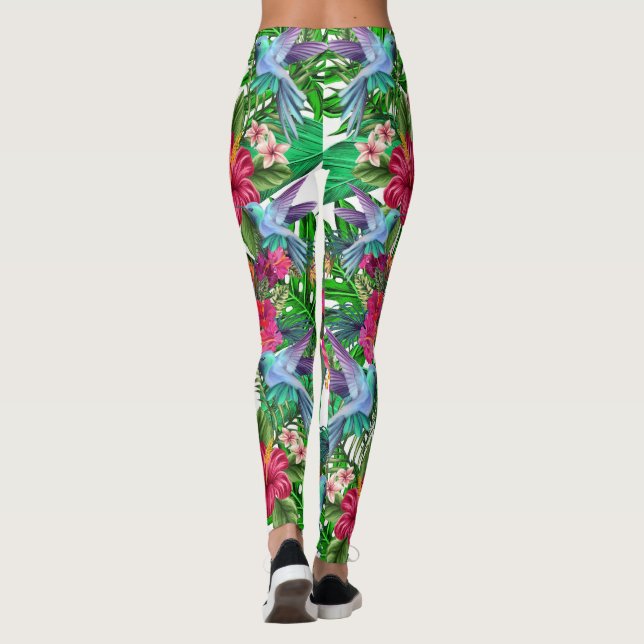 Tropical Paradise Hummingbirds CBDOilPrincess  Leg Leggings (Back)