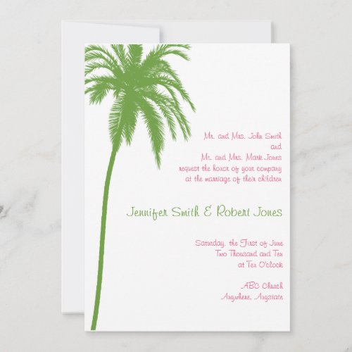 Tropical Paradise in Green and Pink Wedding Invite