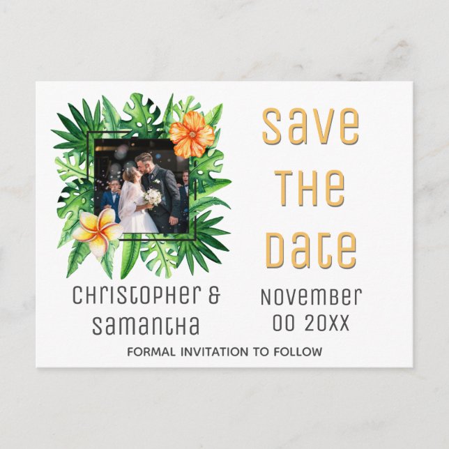 Tropical paradise island destination photo bridal announcement postcard (Front)