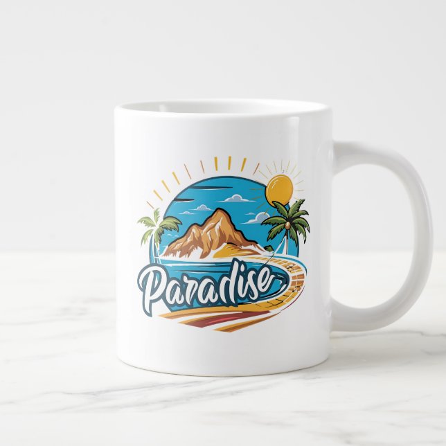 Tropical Paradise Island Logo Art Giant Coffee Mug (Right)