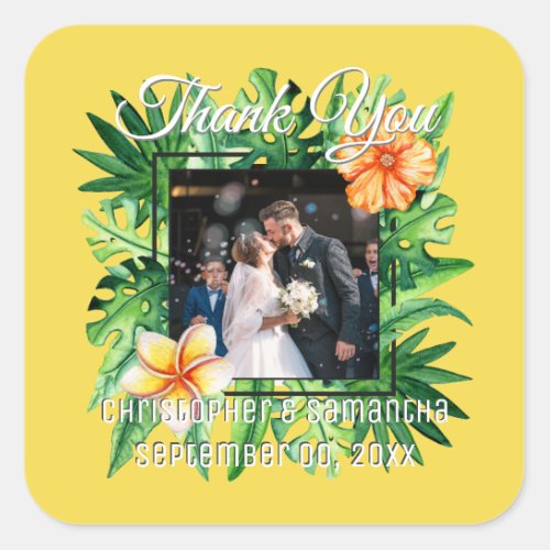 Tropical paradise jungle leaves DIY photo Square Sticker