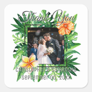 Tropical paradise jungle leaves DIY photo white Square Sticker