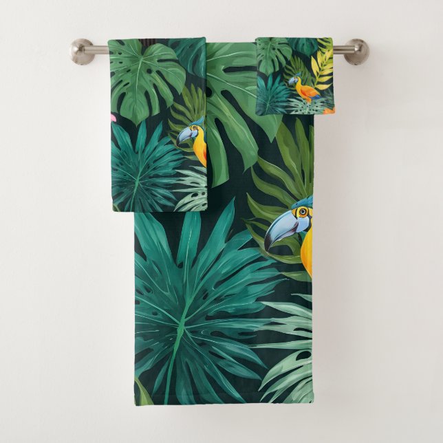 Tropical Paradise Jungle Pattern Bath Towel Set (Insitu)