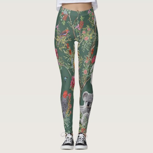 Tropical Paradise Koala Bear  Birds Leggings