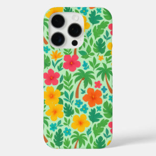 Tropical Paradise – Palm Leaves & Hibiscus Pattern iPhone 16 Pro Case