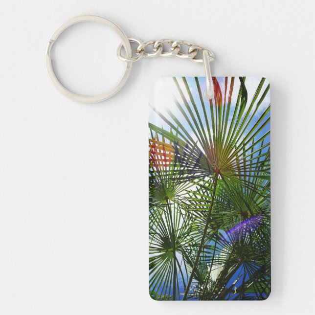 Tropical paradise palm tree key ring (Front)