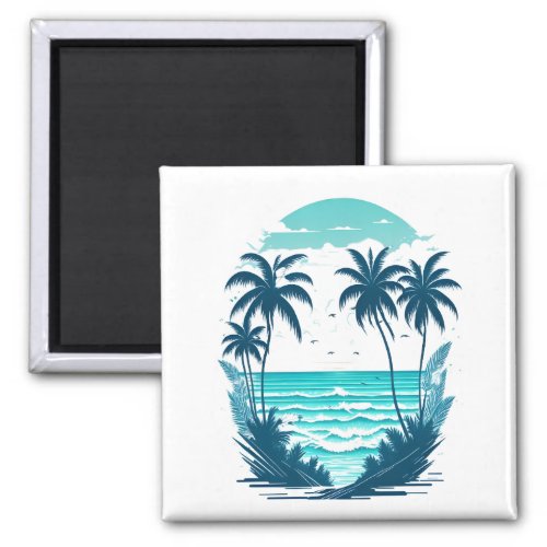 Tropical Paradise Palm Trees on the Beach  Magnet