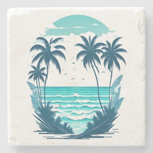 Tropical Paradise Palm Trees on the Beach Stone Coaster