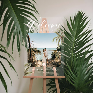 Tropical Paradise Palm Trees Wedding Photo Welcome Acrylic Sign