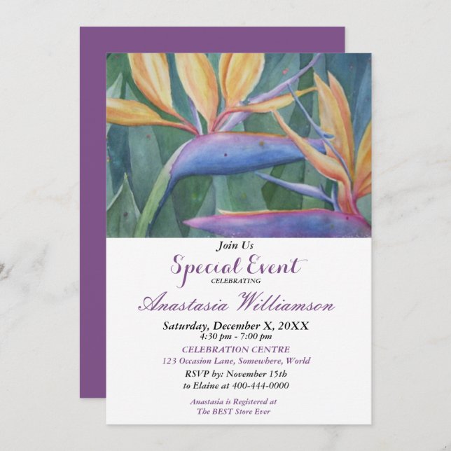 TROPICAL PARADISE PARTY EVENT INVITE (Front/Back)