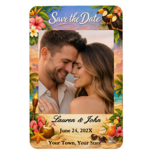 Tropical Paradise Photo Save Date Wedding Magnet