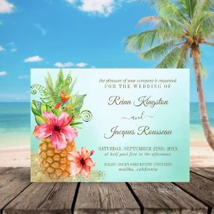 Tropical Paradise Pineapple Floral Bouquet Wedding Invitation
