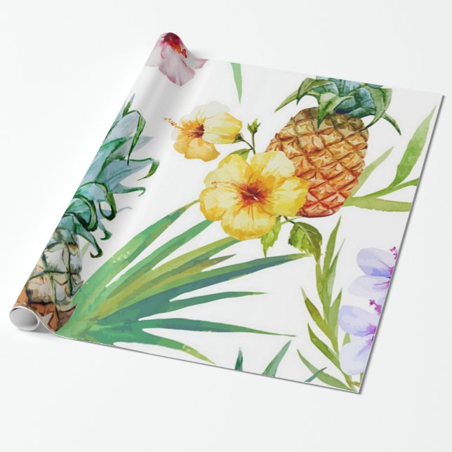 Tropical Paradise Pineapple Wrapping Paper (Unrolled)