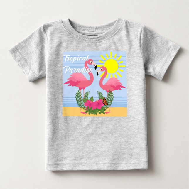 Tropical Paradise Pink Flamingo - Baby Fine Jersey Baby T-Shirt (Front)