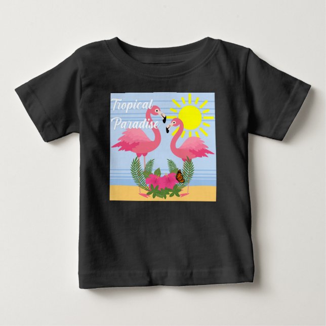 Tropical Paradise Pink Flamingo - Baby Fine Jersey T-Shirt (Front)