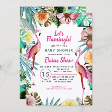 Tropical Paradise Pink Flamingo Baby Shower Invitation