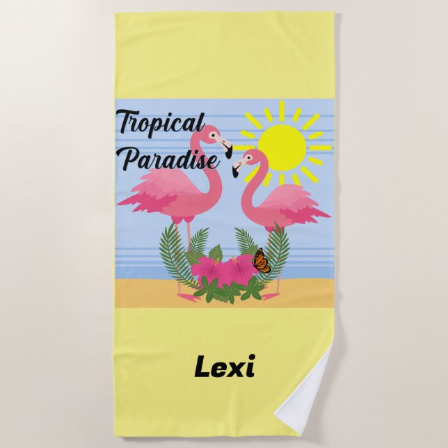 Tropical Paradise Pink Flamingo - Beach Towel (Front)