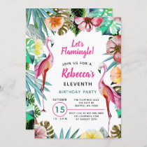 Tropical Paradise Pink Flamingo Birthday Invitation