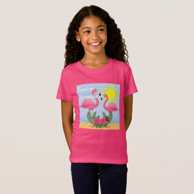 Tropical Paradise Pink Flamingo - Girls' Fine Jers T-Shirt (Front Full)