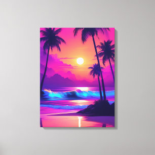 Tropical Paradise: Pink Sunset with Palm Trees Canvas Print
