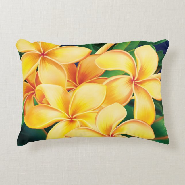 Tropical Paradise Plumeria Hawaiian Decorative Pillow (Front)