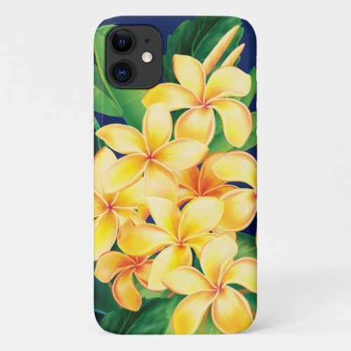 Tropical Paradise Plumeria Hawaiian Illustration iPhone 11 Case