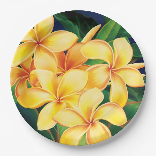Tropical Paradise Plumeria Hawaiian Paper Plates (Front)