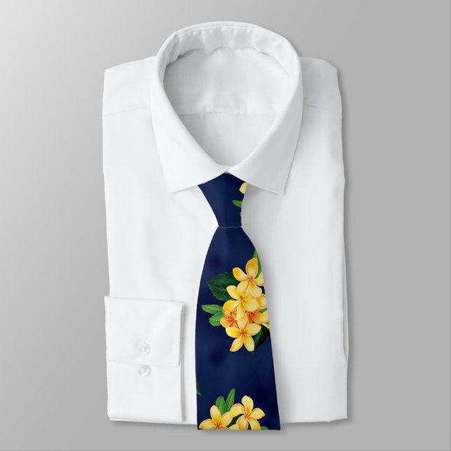 Tropical Paradise Plumeria Hawaiian Two-Sided Tie (Tied)